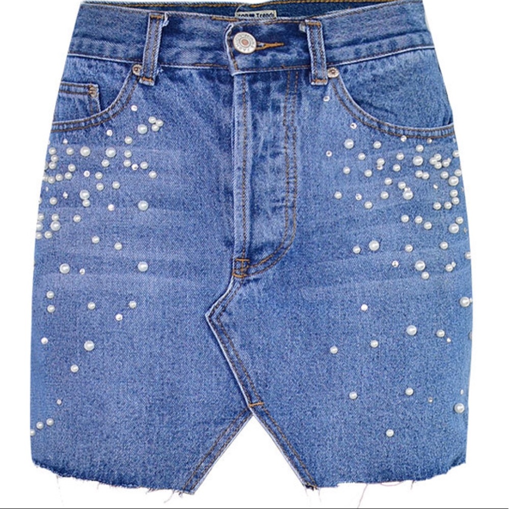 high waist denim skirt